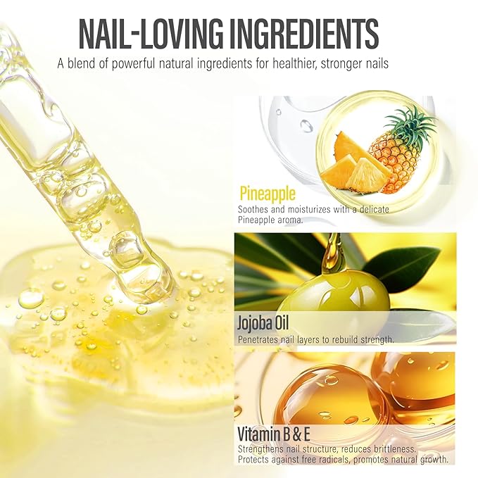 CHUCHU Nail Growth and Strengthener Oil for Cuticle - Repair Moisturizing Treatment - Natural Jojoba Vitamin B & E Nail Oil for Dry Cracked Nails (Pineapple)