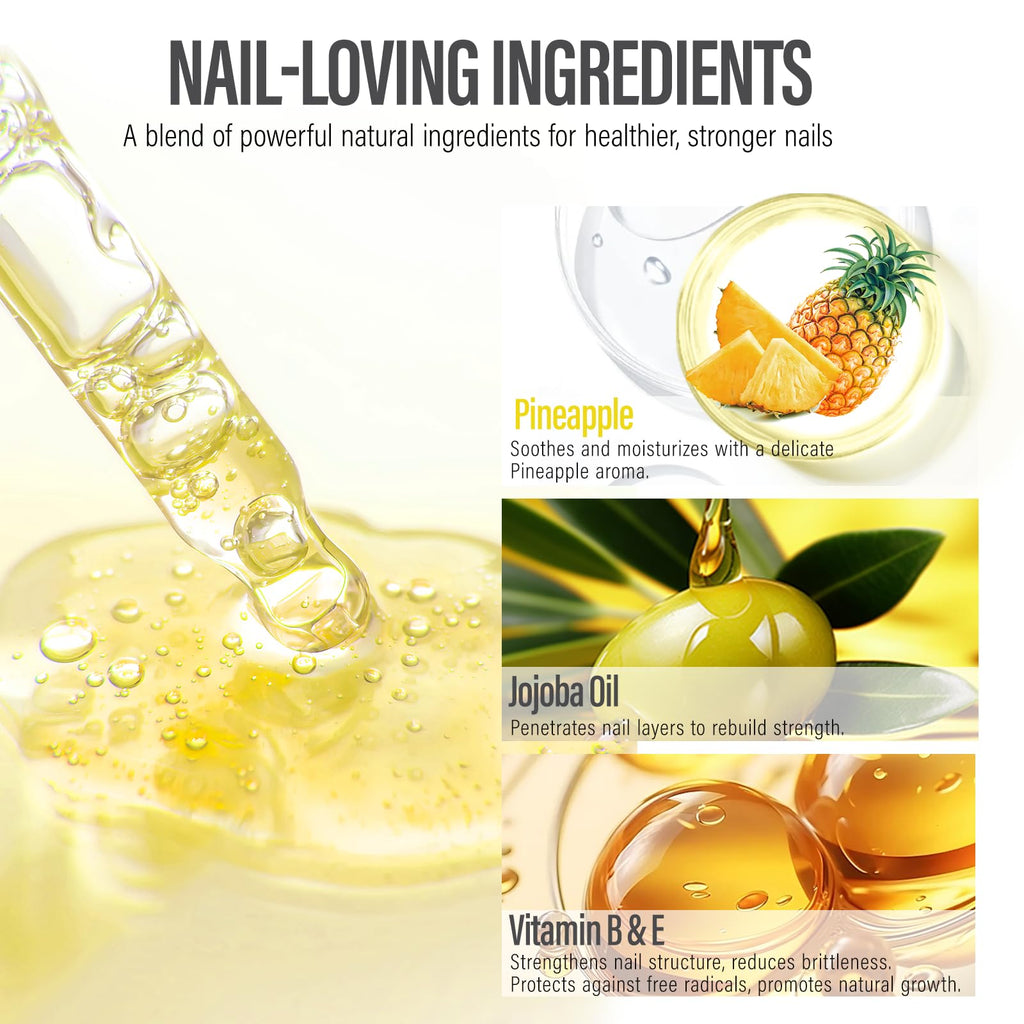 CHUCHU Nail Growth and Strengthener Oil for Cuticle - Repair Moisturizing Treatment - Natural Jojoba Vitamin B & E Nail Oil for Dry Cracked Nails (Pineapple)