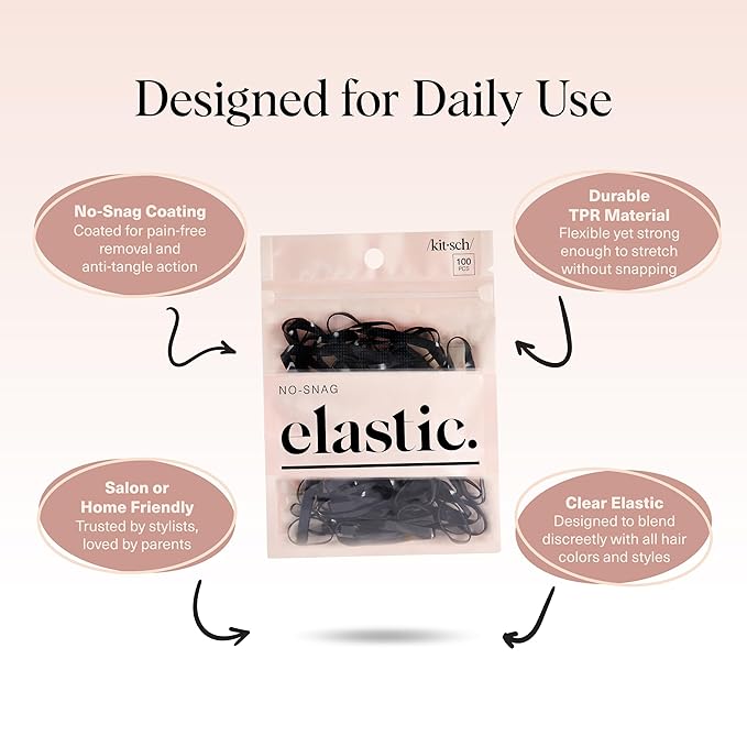 Kitsch Hair Ties No Damage for Kids, Teens and Women - Rubber Bands for Hair Styling | No Snag Hair Elastics | Daily Hair Accessories - 500pcs (Black)