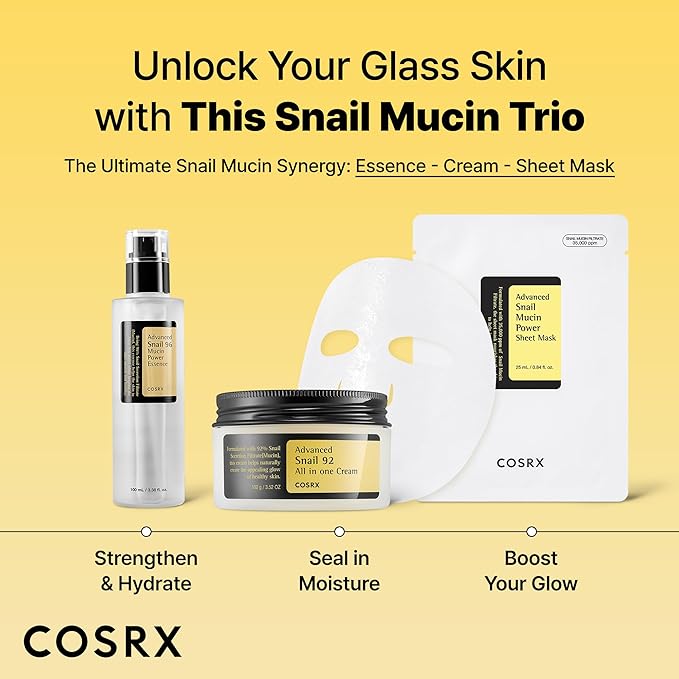 COSRX Snail Mucin Sheet Mask 10 EA with Snail Mucin Serum, Hydrating Face Sheet Masks for Dry & Sensitive Skin, Korean Face Mask for Self Care, Korean Skin Care