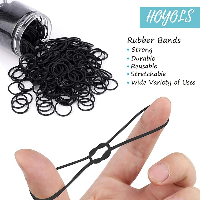 HOYOLS 3/4” Inches Black Hair Rubber Bands for Hair Ties Small Mini Elastics Bands Large Braiding Ponytail Holders for Girls No Damage 600pcs (M)