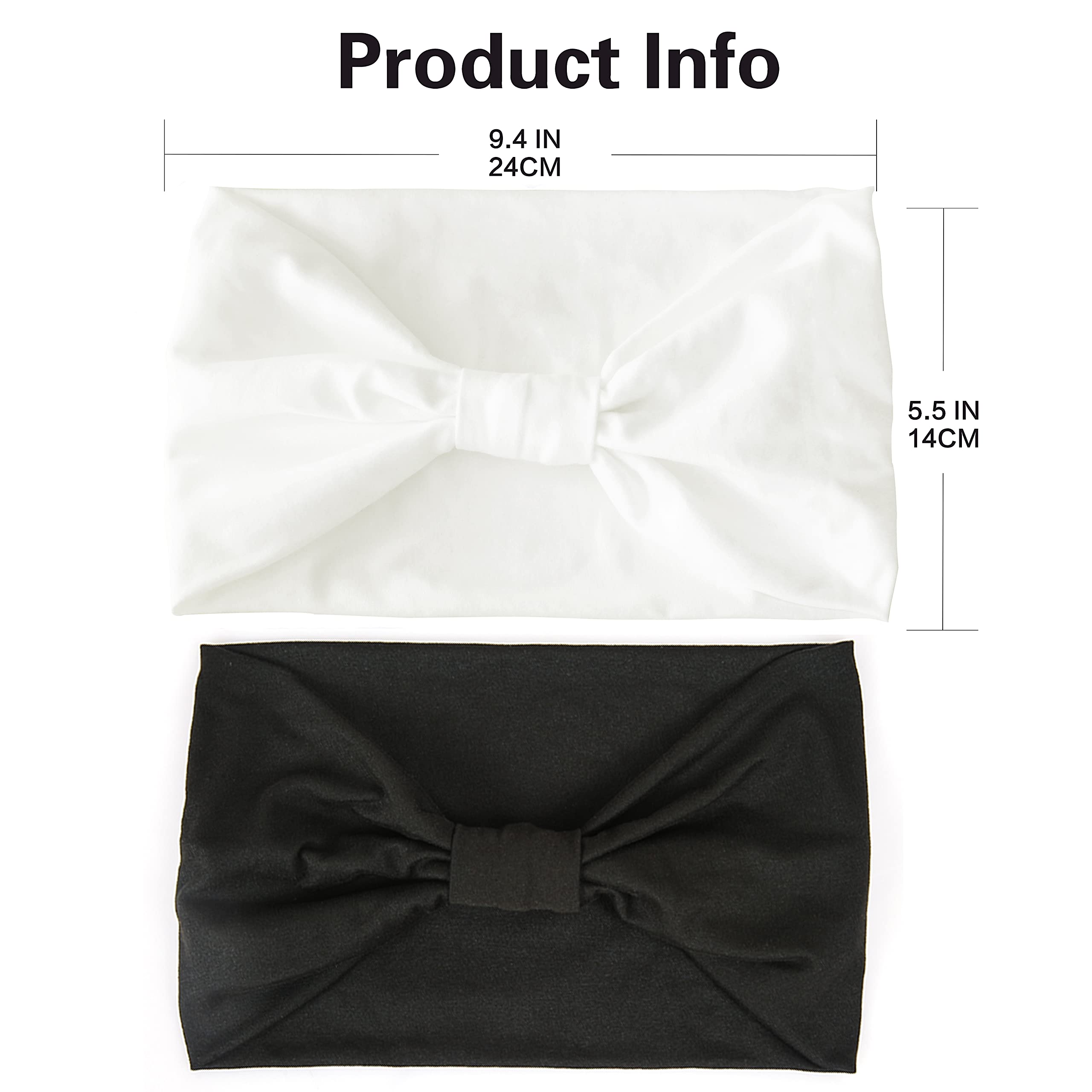 GiLi 2 Pack Wide Headbands for Women Boho African Knotted Non Slip Fashion Hair Bands Yoga Running Sports Workout Gym Head Wraps Elastic Soft Cotton Cloth Turbans Bandana for Girls (White,Black)