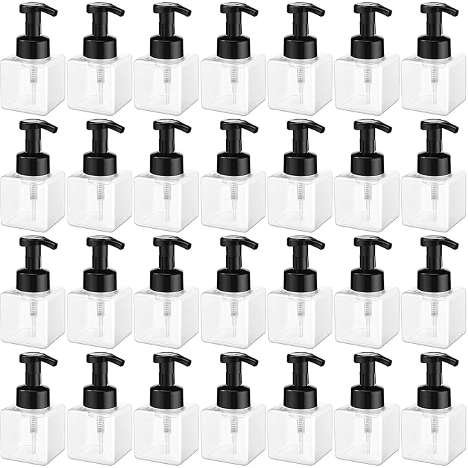 Domensi Foaming Soap Dispenser 8.5 oz Foam Pump Bottle Bulk Empty Travel Foaming Dispenser Refillable Hand Soap Plastic Pump Bottle Travel Clear Container for Bathroom Vanities(24 Pcs,Black)