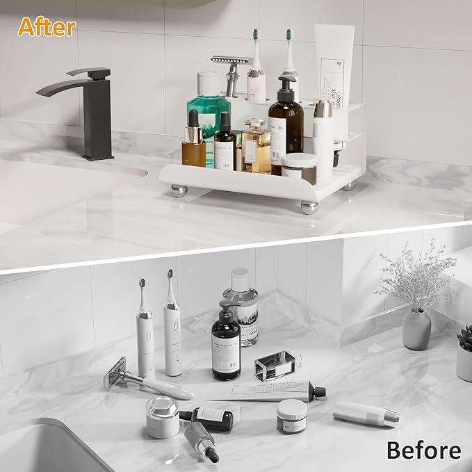 YOOLENS Quick Dry Electric Toothbrush Holder 4 Slots Metal Bathroom Counter Organizer for Toothpaste Razor Mouthwash, White