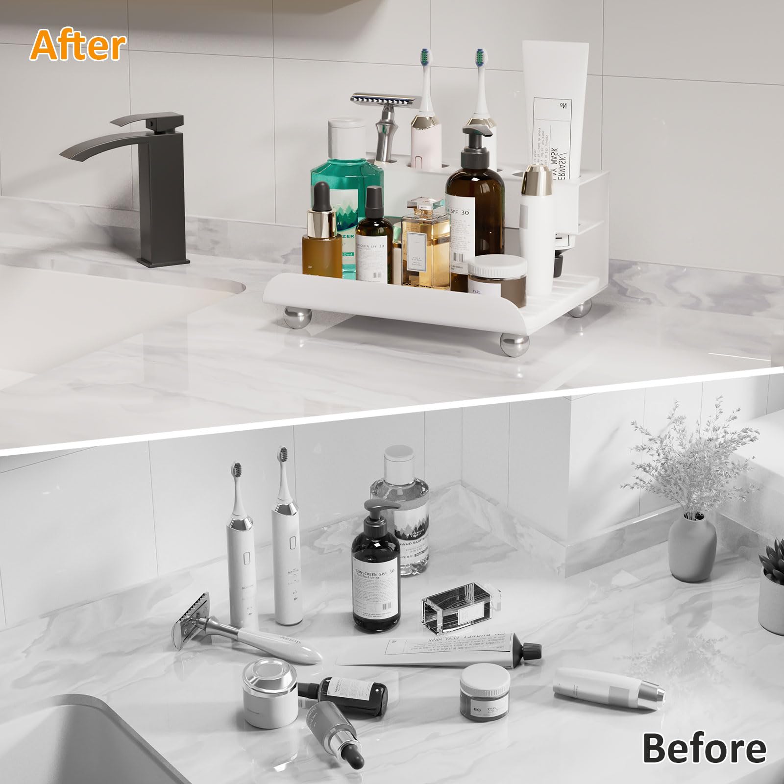 YOOLENS Quick Dry Electric Toothbrush Holder 4 Slots Metal Bathroom Counter Organizer for Toothpaste Razor Mouthwash, White
