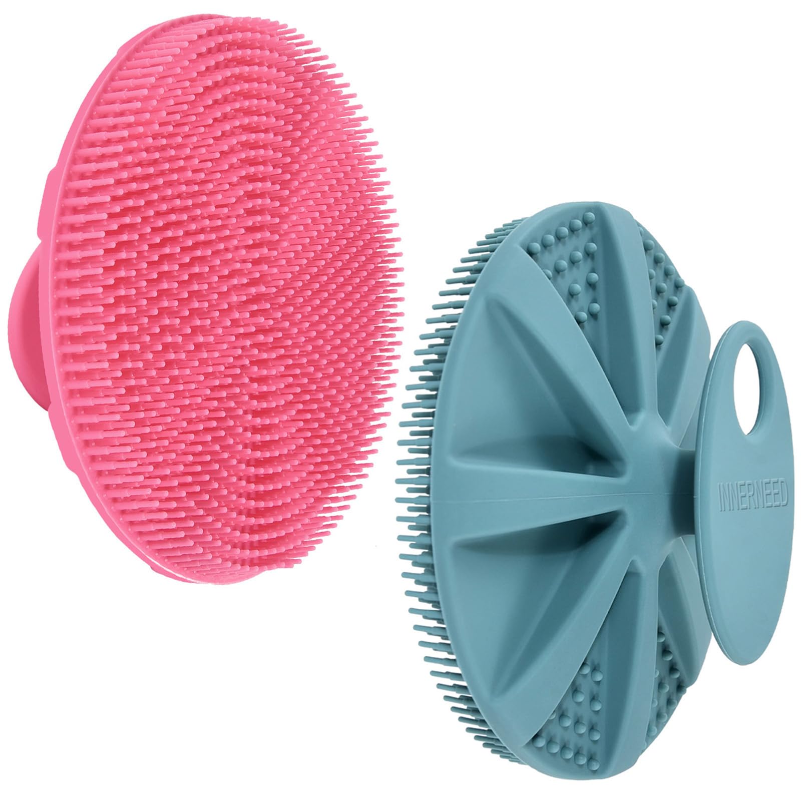 INNERNEED Food-Grade Soft Silicone Body Scrubber Shower Brush, Green+Pink