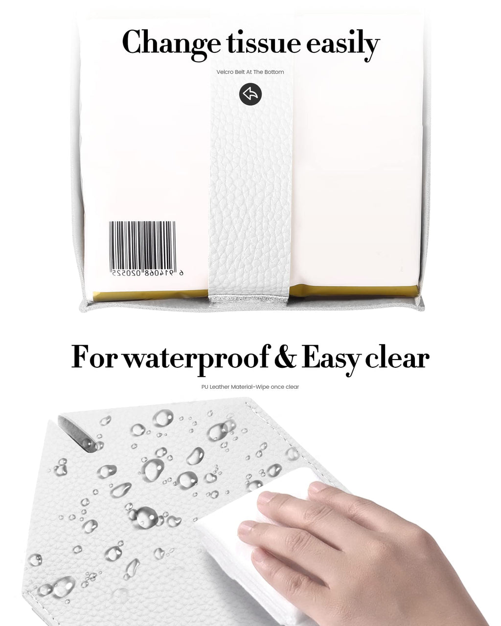 Tissue Box Cover, Jeethemy Square PU Leather Tissue Box Holder, Modern Tissue Case Facial Paper Organizer Dispenser，5X5X5'',Single White