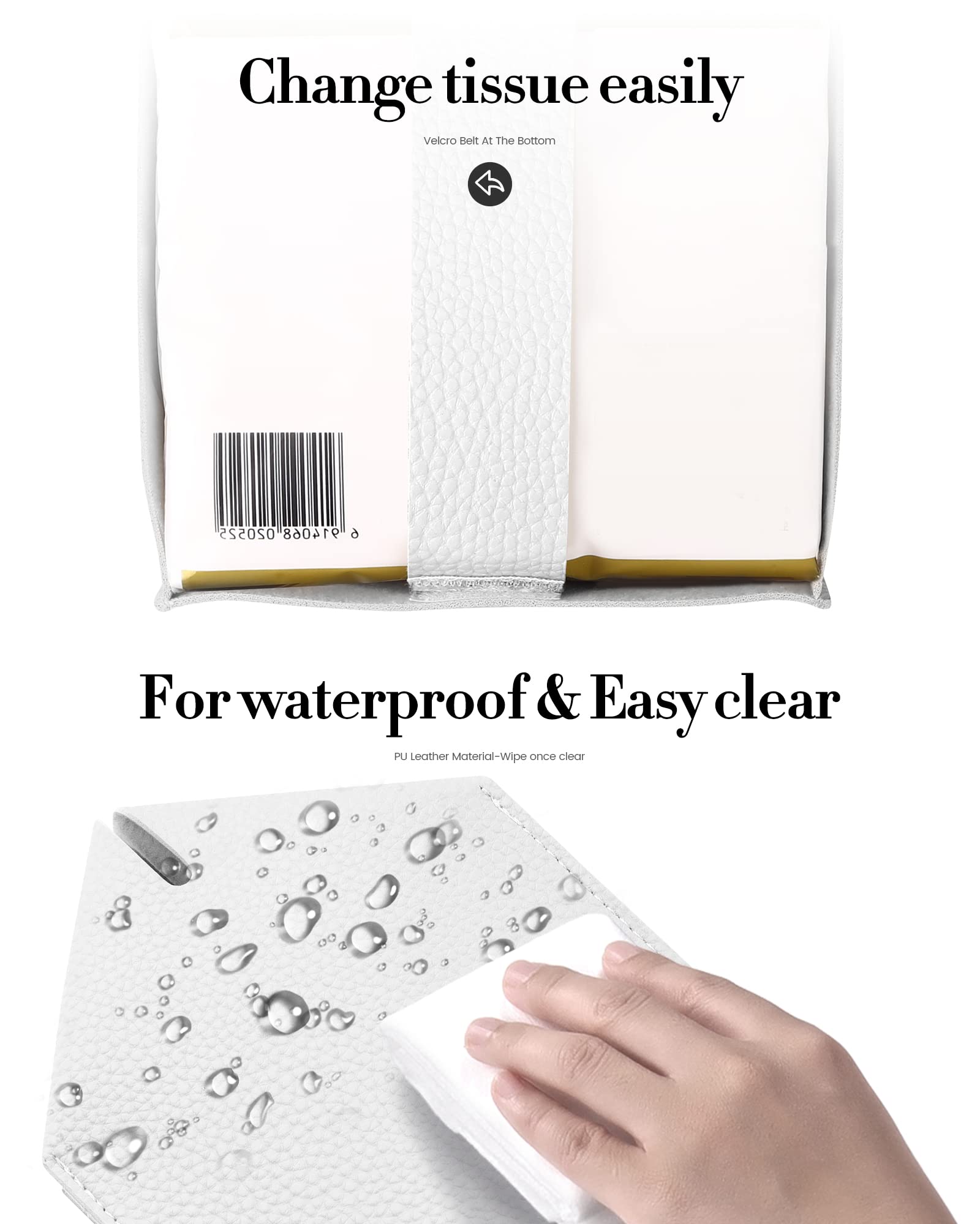 Tissue Box Cover, Jeethemy Square PU Leather Tissue Box Holder, Modern Tissue Case Facial Paper Organizer Dispenser，5X5X5'',Single White