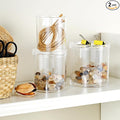 SheeChung 2-Pack Stackable Qtip Holder with Storage Lids - Clear Plastic Apothecary Jars for Bathroom Organization - Shatterproof Cotton Swab Dispenser with Labels - 10oz Vanity Counter Organizer