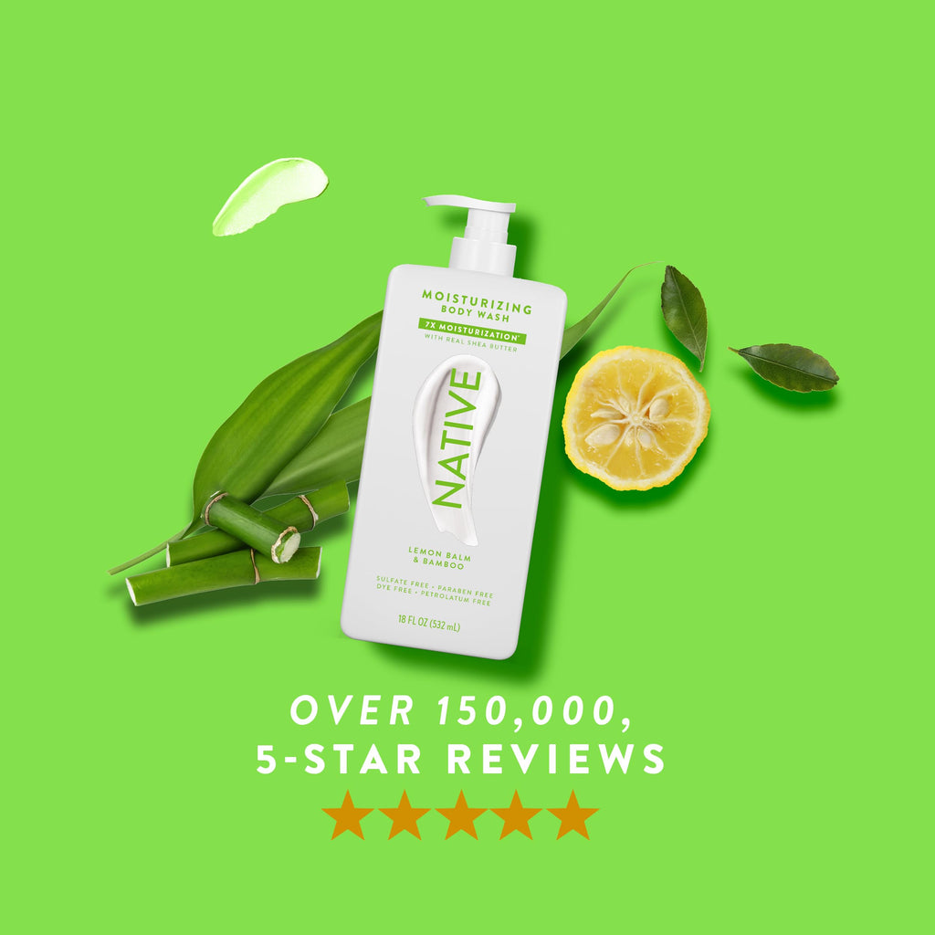Native Moisturizing Body Wash Contains Naturally Derived Ingredients | For Women & Men, Sulfate, Paraben, & Dye Free Leaving Skin Soft and Hydrated | Lemon Balm & Bamboo 18 oz