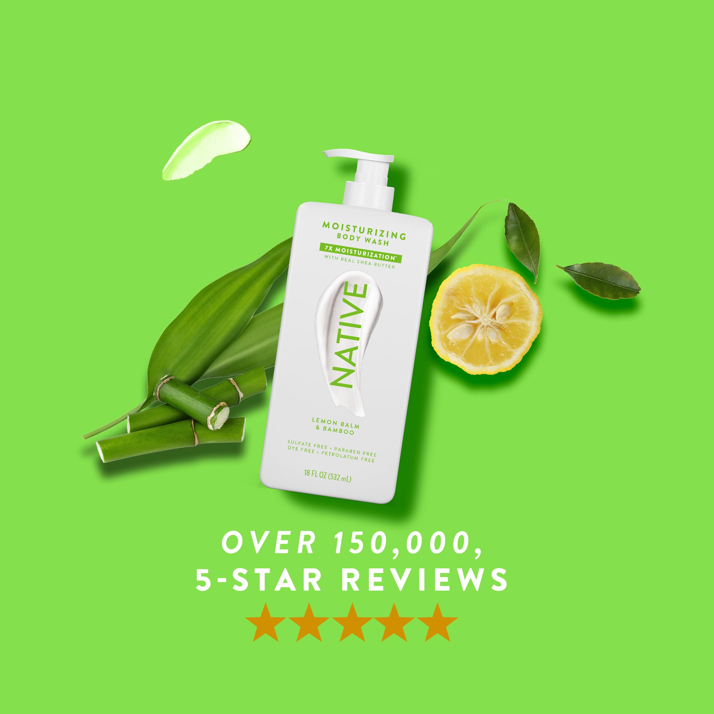 Native Moisturizing Body Wash Contains Naturally Derived Ingredients | For Women & Men, Sulfate, Paraben, & Dye Free Leaving Skin Soft and Hydrated | Lemon Balm & Bamboo 18 oz