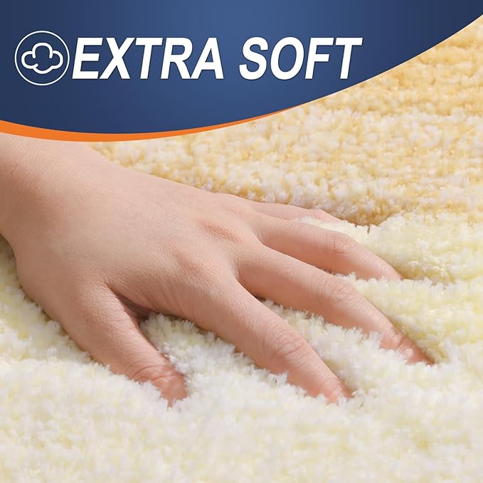 OLANLY Bathroom Rug Set 2 Piece, Soft Absorbent Microfiber Bath Rug Set, Non-Slip, Machine Wash Dry, Plush Shaggy Bath Mats for Bathroom (30"x20"+24"x16", Light Yellow)