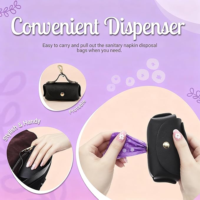 Sanitary Napkin Disposal Bags with Dispenser Feminine Hygiene Disposal Bags for Tampons Trash Bag, Personal Care Sanitary Bag for Women Privacy Handling (Purple)