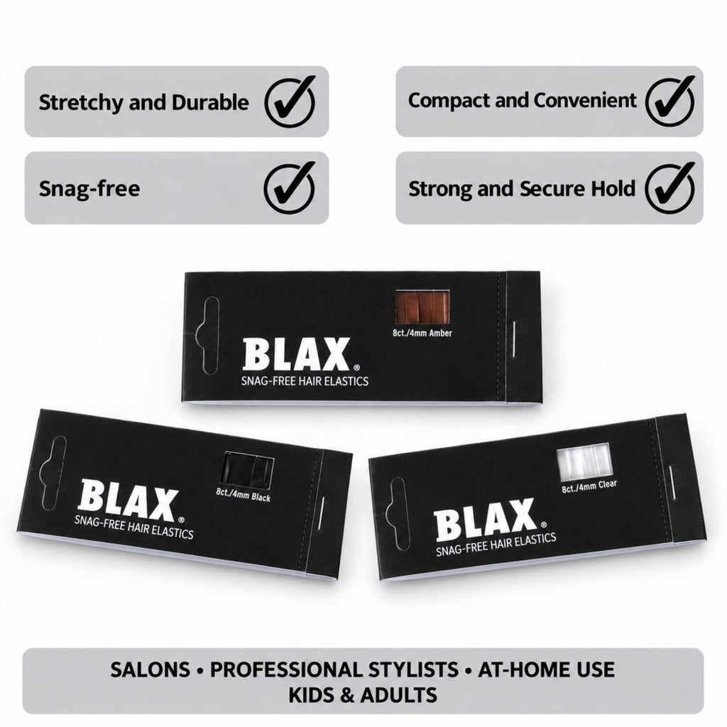 Blax Clear Hair Elastics Transparent Snag-Free Hair Ties 4mm 8 Count 2PK