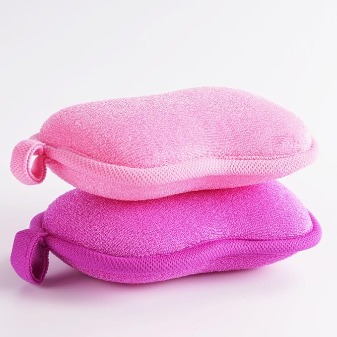 BabaMate Baby Bath Sponge - Ultra Soft Baby Sponge for Bathing - Kids Bath Sponges for Infants, Toddler Bath Time, 2 Count (1 Pack) - Pink Violet