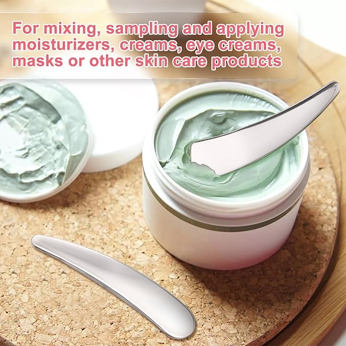 VARMDUKKE 5PCS Mini Makeup Cosmetic Spatula, Reusable Metal Makeup Spatulas Skincare Spoon, Facial Cream Mask Applicator Scoop, Mild Beauty Tools for Mixing, Sampling Face Eye Cream - Silver