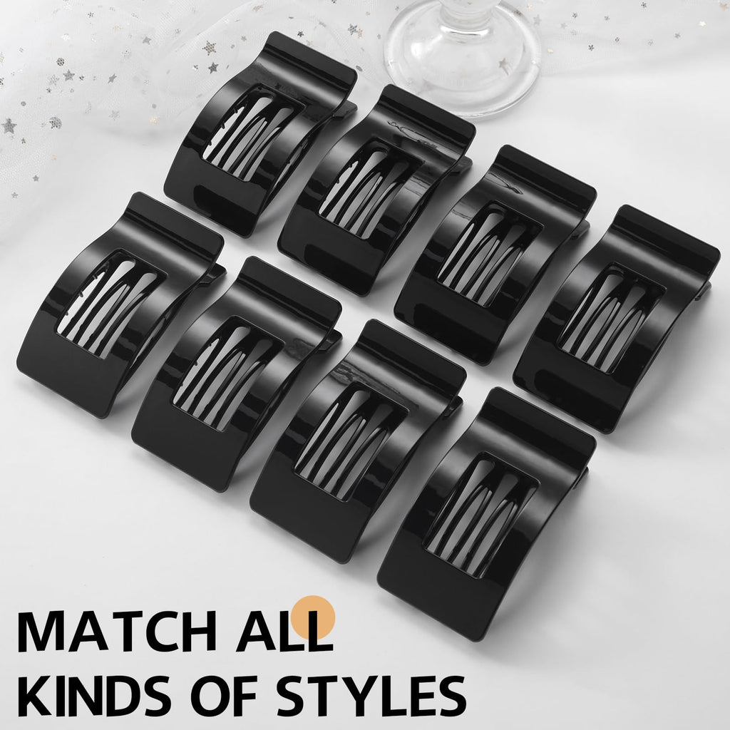 8 Pack French Flat Hair Clips for Women – Large Matte No-Slip Claw Barrettes for Thick & Thin Hair, Strong Hold Styling Accessories (Glossy Black)
