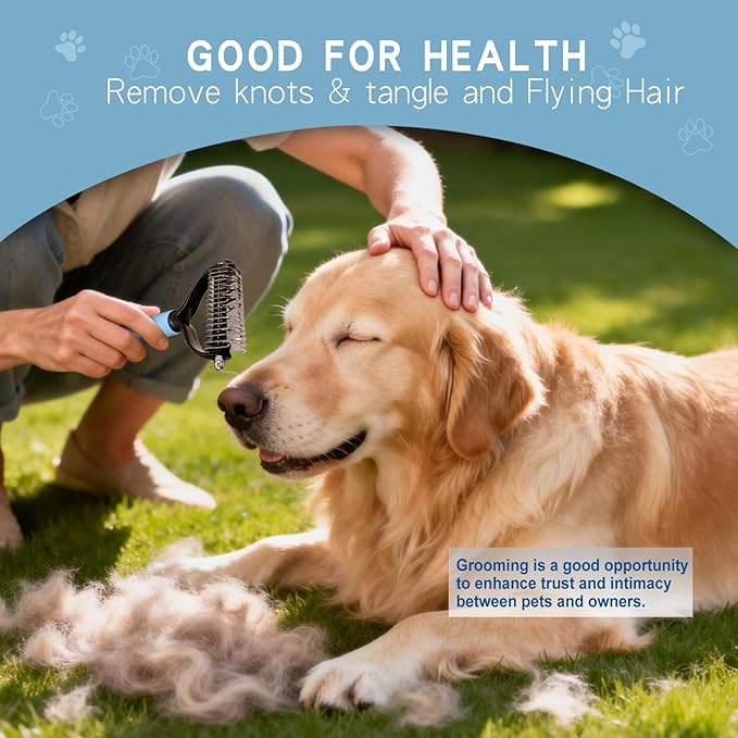 GOESWELL Pet Deshedding Brush - Undercoat Rake for Dogs & Cats - Double Sided Brush for Shedding and Dematting Comb Grooming Tool kit - Nail Clippers & Nail File (Blue(Rake +Comb))