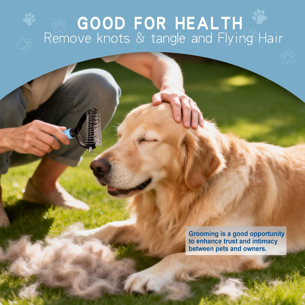 GOESWELL Pet Deshedding Brush - Undercoat Rake for Dogs & Cats - Double Sided Brush for Shedding and Dematting Comb for Dogs Grooming Tool kit - (Blue(Rake +Comb))
