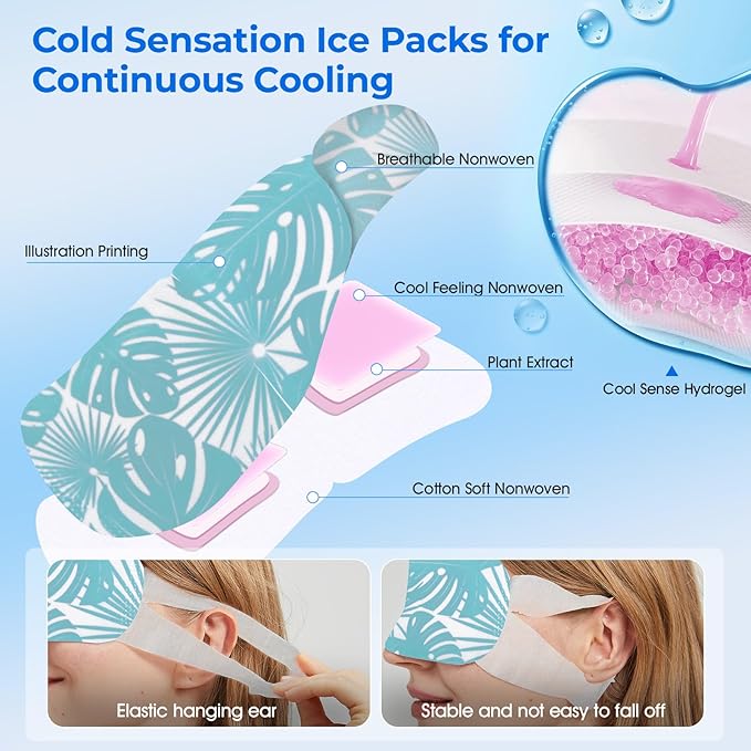 ZHENYEMEI Hydrogel Self Cooling Eye Mask,Cold Eye Mask for Puffy & Burning Eyes,Cold Compress for Fast Relief with Fatigue and Headaches, Individually Wrapped Cool Care Travel Essentials,8 Packs
