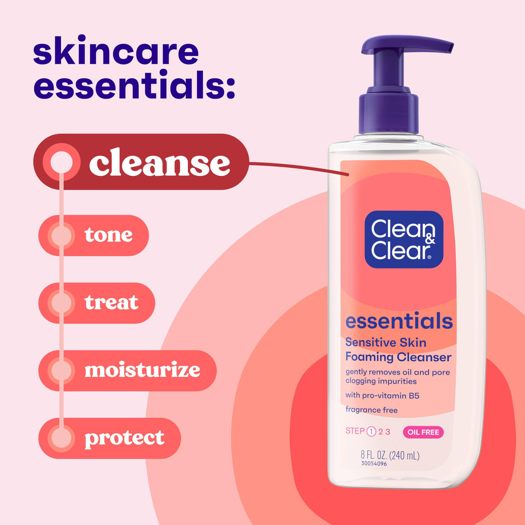 Clean & Clear Essentials Oil-Free Foaming Facial Cleanser, 8 fl oz