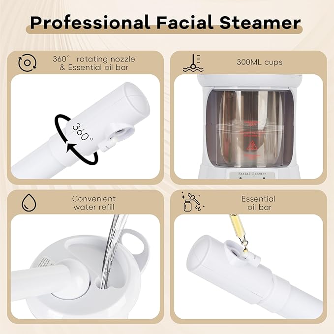 lailelaodi Table Facial Steamer, Face Steamer with Extendable Arm Nano Ionic Steamer for Home Salon Spa or Personal Care