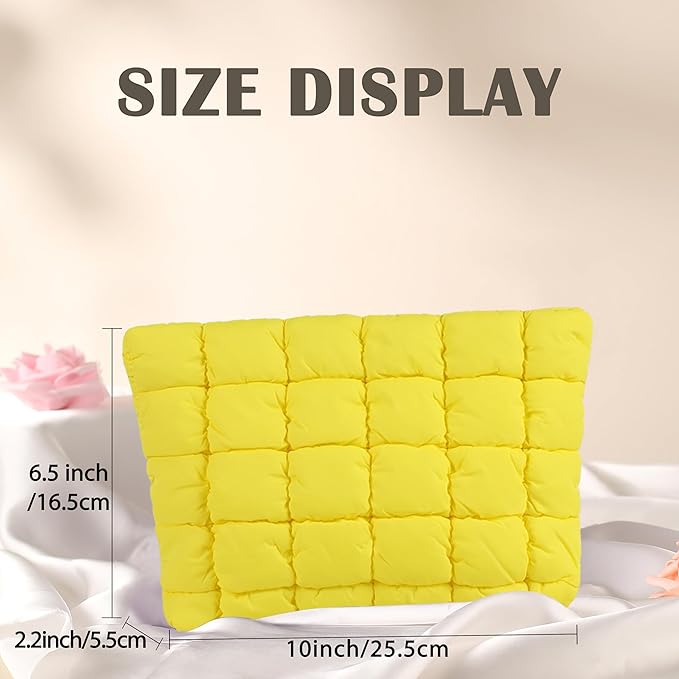 HFLZBRO Puffy Quilted Makeup Bag, Cosmetic Bag, Travel Toiletry Organizer Pouch, Clutch for Women (Yellow)
