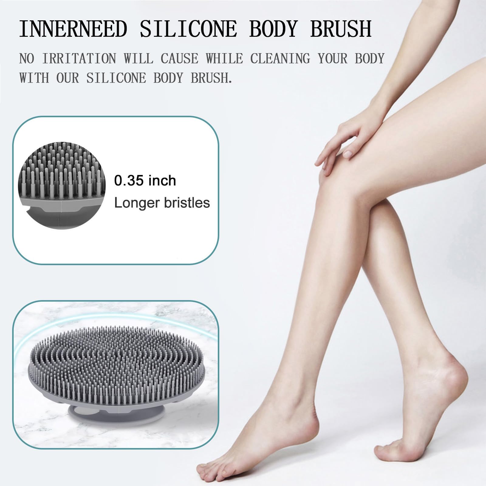 INNERNEED Food-Grade Soft Silicone Body Scrubber Shower Brush, Black+Gray