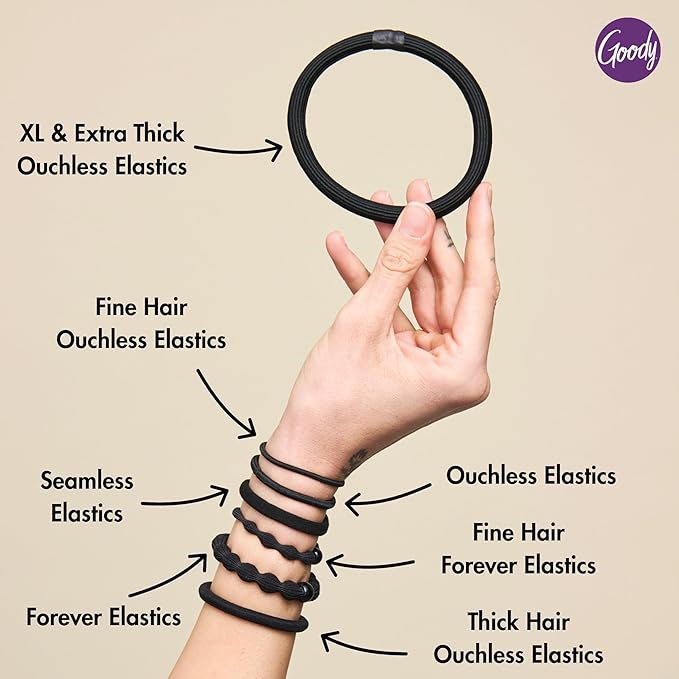 Goody Ouchless Hair Elastics – No Pull, No Breakage, Tangle-Free Hold for Fine Hair – 50 Count, Black, Long-Lasting Ponytail Holders for Women
