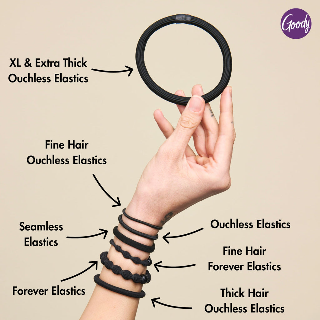 Goody Ouchless Hair Elastics – No Pull, No Breakage, Tangle-Free Hold for Fine Hair – 50 Count, Black, Long-Lasting Ponytail Holders for Women
