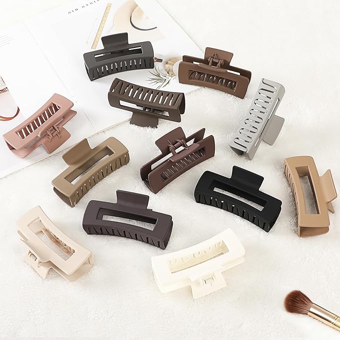 Sisiaipu 4.1 Inch Large Hair Claw Clips 12 Pcs Big Claw for Thick Hair Square Hair Clips Jumbo Jaw Clips Bulk Hair Accessories for women and Girls (Regular)