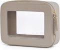 Popvibe Clear Makeup Bag Travel Cosmetic Case Clear Toiletry Bag with Zipper Make Up Organizer Traveling Compact Car Bag Stone Medium
