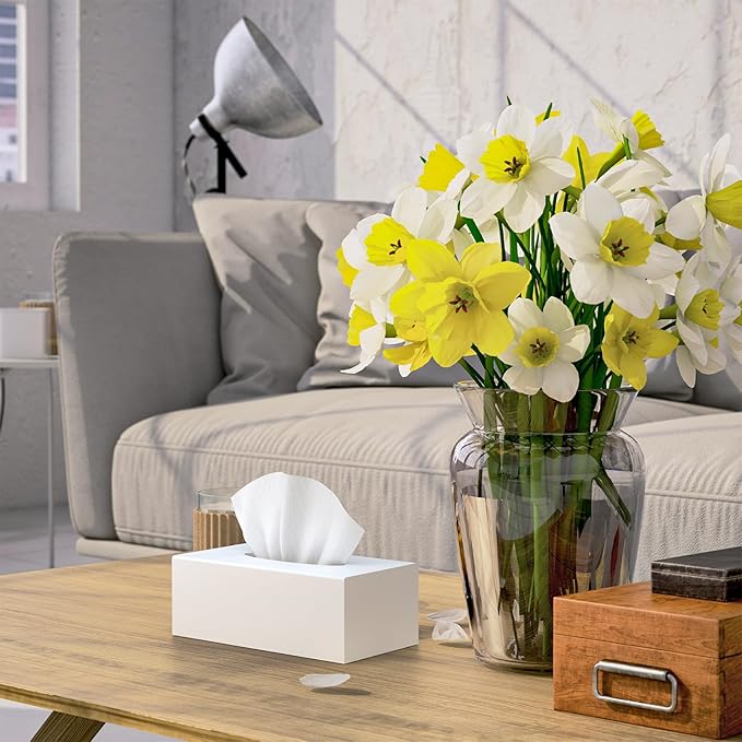 SILUT Tissue Box Cover Rectangle, Tissue Box Holder Decorative, Acrylic Tissue Box Cover, Stylish Tissue Holder for Bathroom, Home, Restaurant, Kitchen - Matte White