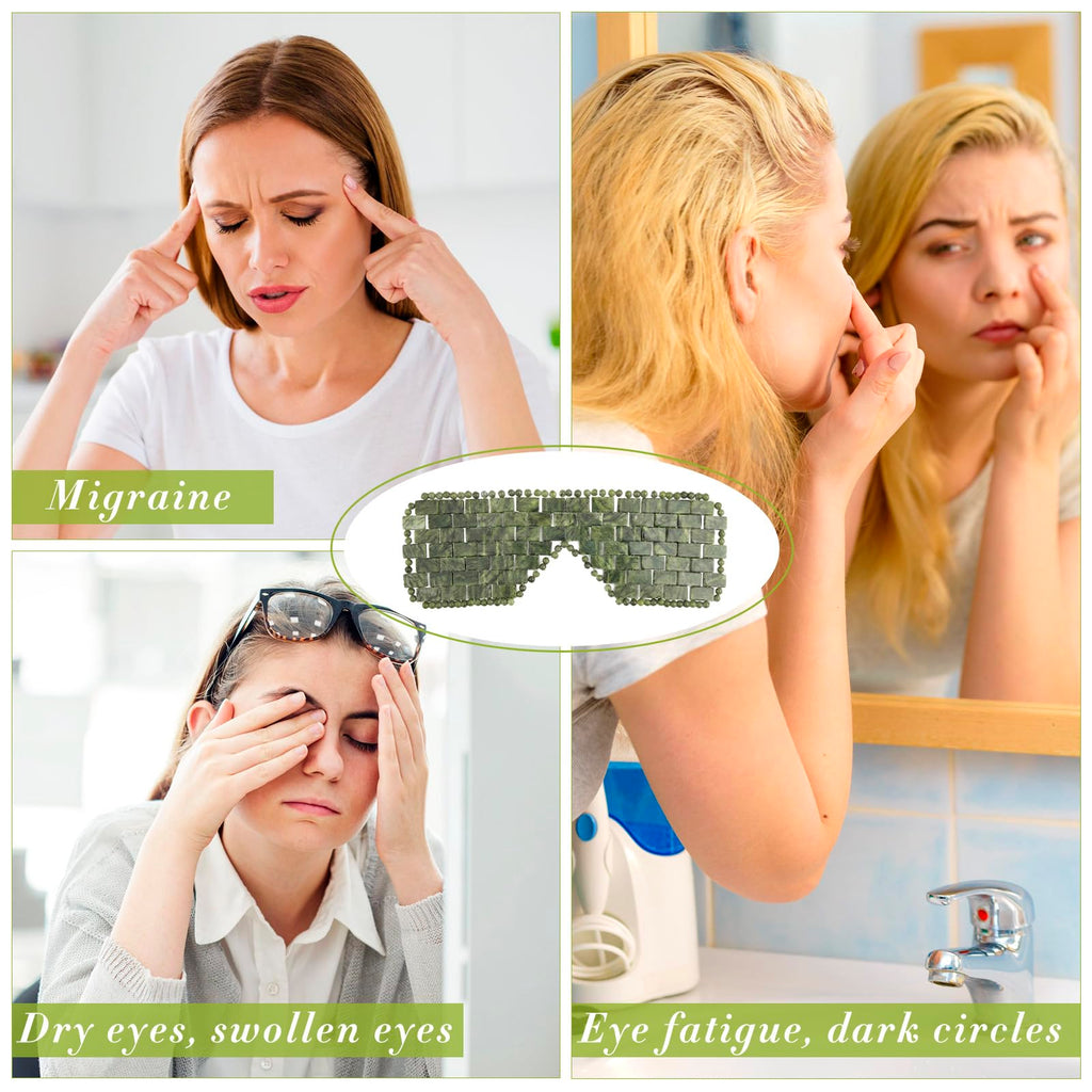Hercicy 2 Pcs Jade Eye Mask Green Jade Stone Facial Cooling Mask for Alleviate Puffiness Face Massage Relax Eyes Relieve Migraine Meditation Beauty (Dark Green)