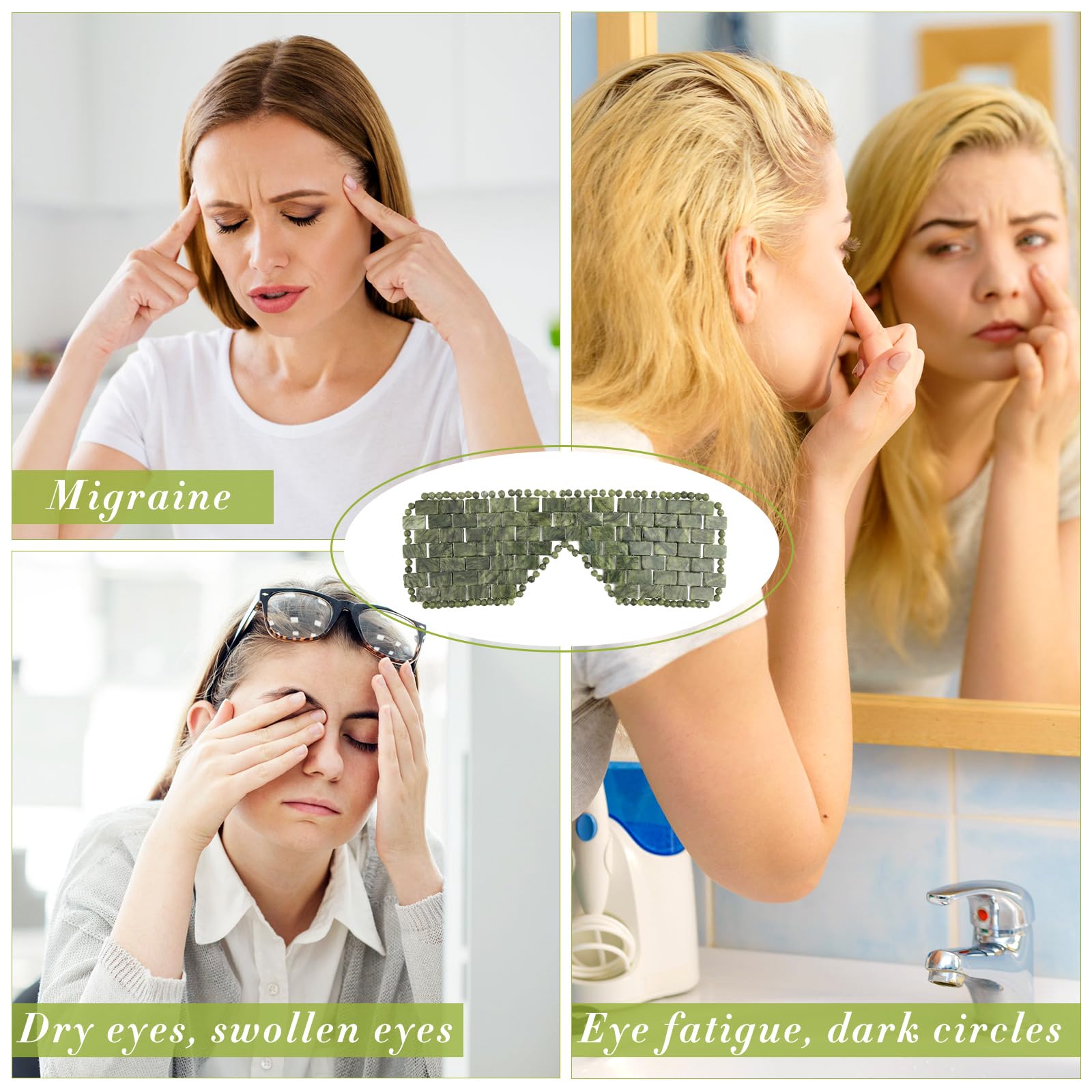 Hercicy 2 Pcs Jade Eye Mask Green Jade Stone Facial Cooling Mask for Alleviate Puffiness Face Massage Relax Eyes Relieve Migraine Meditation Beauty (Dark Green)