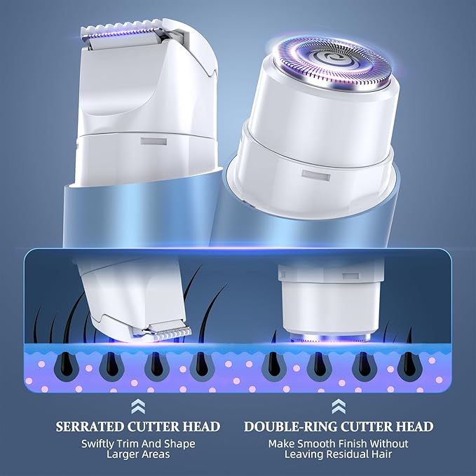 Bikini Trimmer for Women, Dual Head Face Shaver Body Hair Trimmmer, IPX7 Waterproof Womens Electric Razor for Legs, Sky Blue