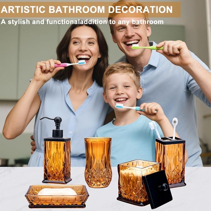ZIVQEXMURL Amber Bathroom Accessories, Thick Etched Glass & Zinc Alloy Pump