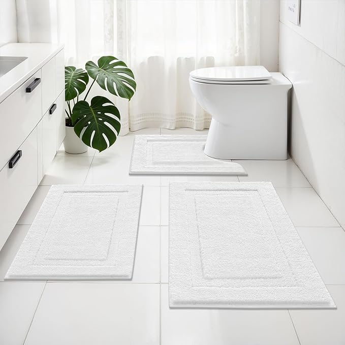 SHACOS White Bathroom Rugs Sets 3 Piece Small Bath Mat U Shaped Toilet Rug