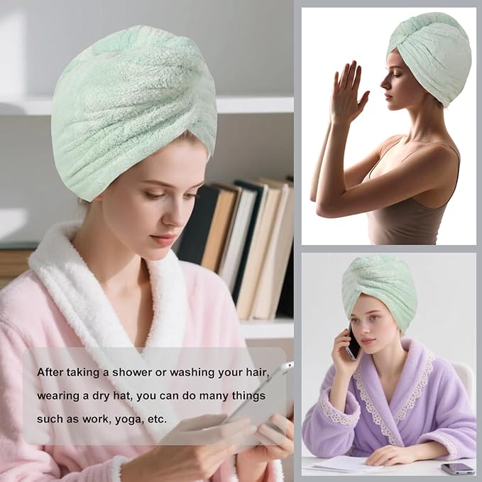 Microfiber Hair Drying Towel Wrap for Women, Hair Turbans Towel for Wet Hair,turbie Twist Hair Towels(The Color of the Picture is for Reference only) (Light Green,Light Green)