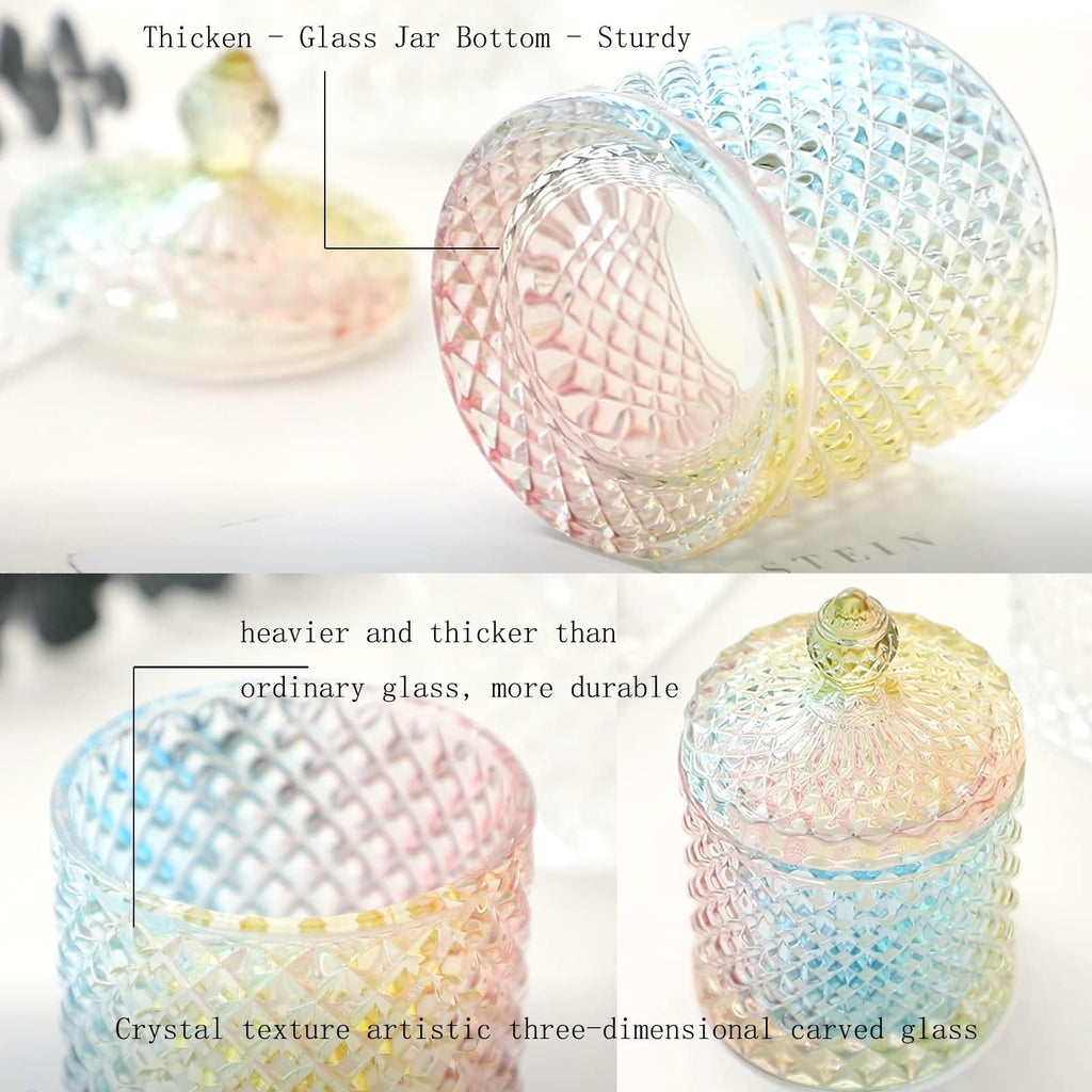 rejomiik 2 Pack Qtip Holder Apothecary Jars with Lid, Thick Glass, Rainbow