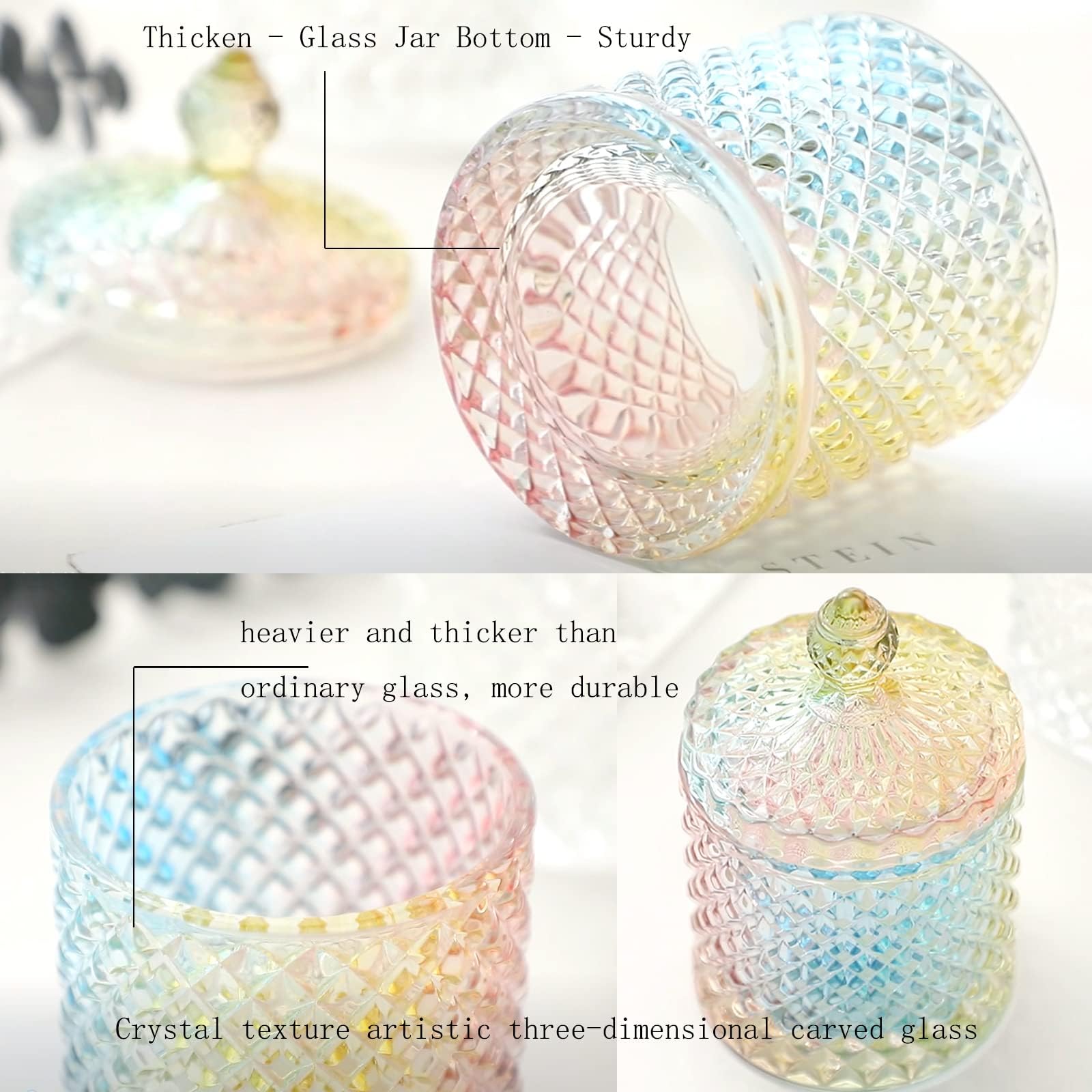 rejomiik 2 Pack Qtip Holder Apothecary Jars with Lid, Thick Glass, Rainbow