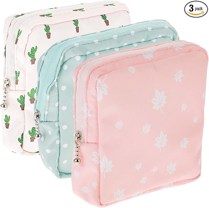 3 PCS Sanitary Pad Storage Bag Portable Period Bag for Teen Pads/Sanitary Napkins/Tampons, Sanitary Napkin Storage Bag First Period Gifts for School, Daily Hygiene Bag Travel Containers