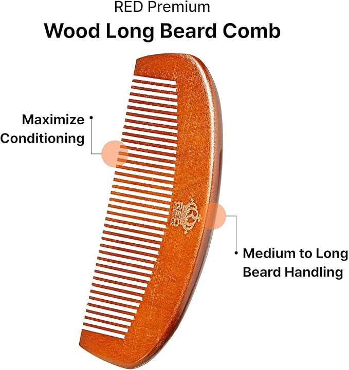 Red by Kiss RED Premium Beard Grooming Kit, 2 Premium Wood Combs & Professional Shear Set for Men, Complete Facial Hair Styling, Maintenance Kit with Ergonomic Design, Easy to Carry