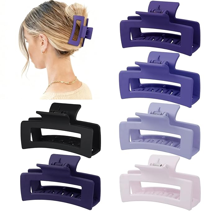 Sisiaipu 3.5 Inch Medium Hair Claw Clips 6 Pack Hair Clips for Women Square Rectangle Claw for Hair Banana Jaw Clips Hair Accessories for Girls (Purple)