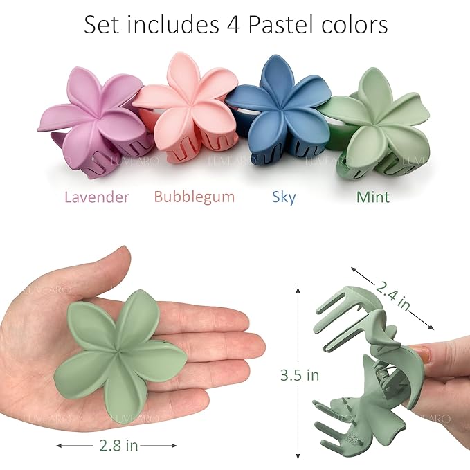 Flower Hair Clips for Women and Girls Thick to Thin Hair Medium Cute Claw Clips Decorative Plumeria Hawaiian Hair Accessories Nonslip Pastel Matte