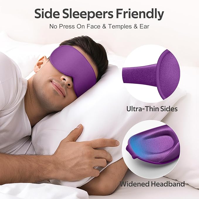 Vynix® Sleep Mask for Women Men - 100% Blackout Eye Masks for Sleep - 3D Soft Sleeping Mask for Side Sleepers - Zero Pressure Lash Extensions Eye Cover Shade for Airplane Travel Essentials, Purple