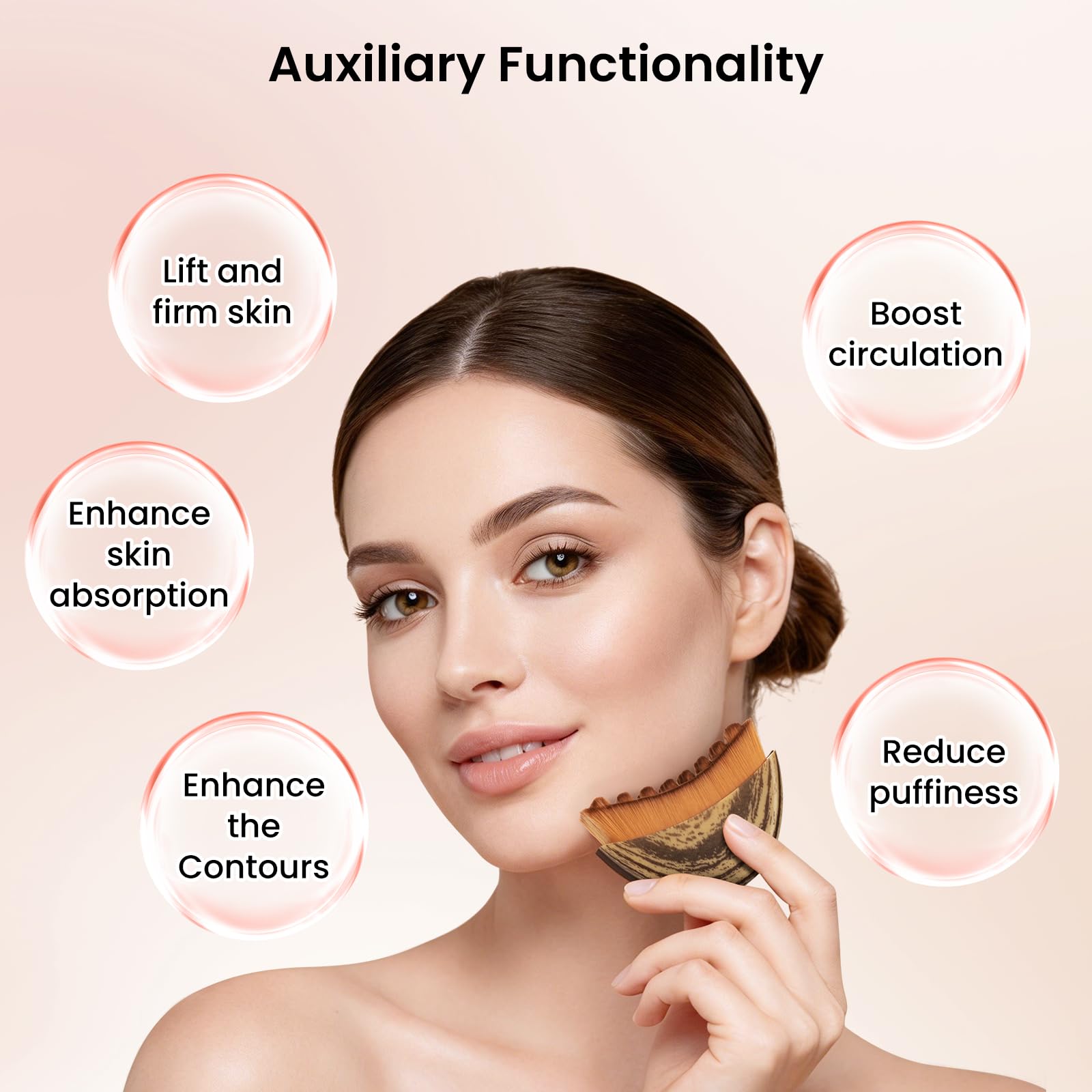 Cwfas Lymphatic Contour Face Brush for Lymphatic Drainage & Facial Sculpting, Depuffing Tool for Makeup Prep and Self-Care, Boosts Circulation and Skincare Absorption (2-Piece Face Brush) Medium