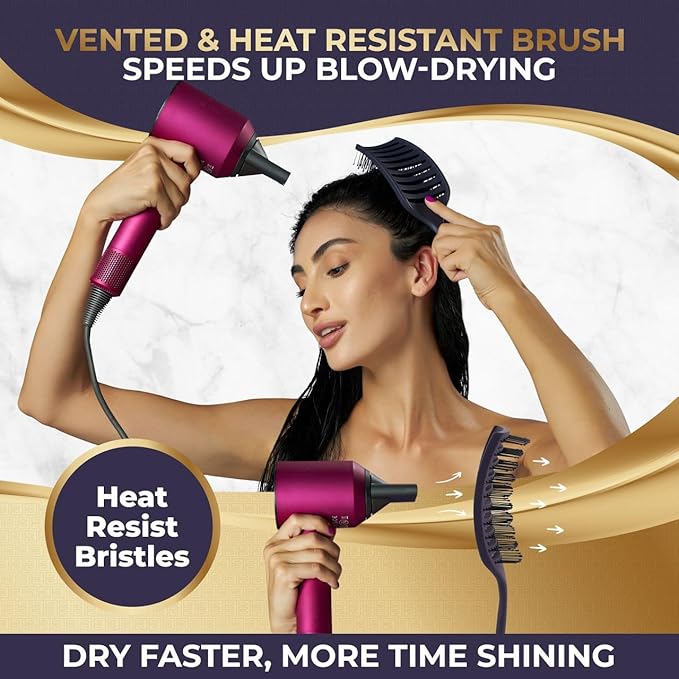 BEAUXSOI Vented Brush for Blow Drying, Shower & Thick, Coily or Straight Hair | Detangling Brush with Curved Vents & Wide Frame (Empowered Purple)