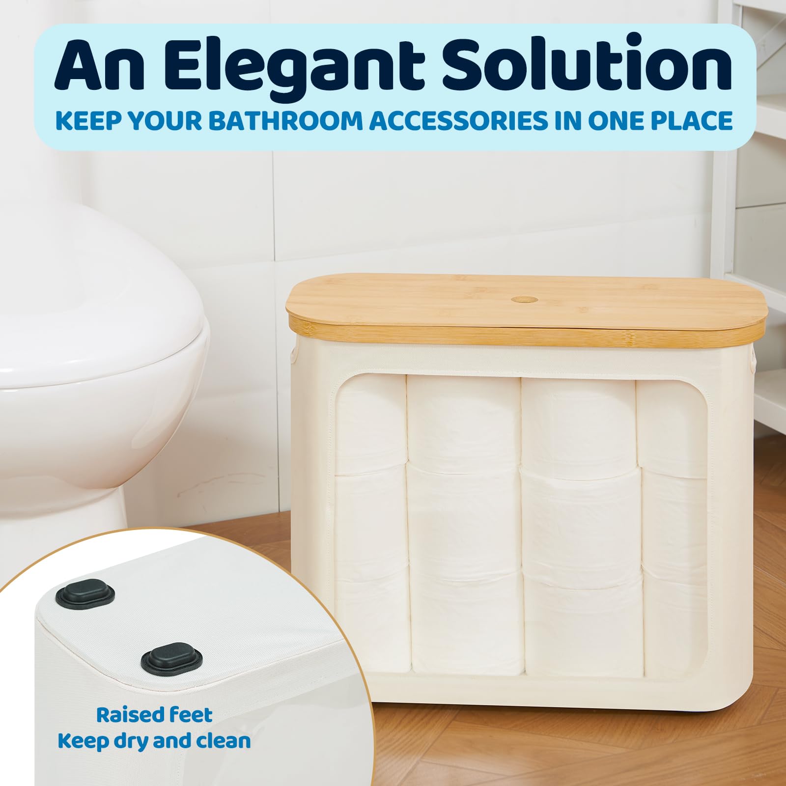 ROSOS Toilet Paper Storage with Lid, Large Toilet Paper Holder for up to 12 Rolls, Free Standing Bathroom Storage Organizer with Lid, Beige