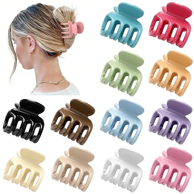 Sisiaipu 12Pcs Hair Clips for Women 1.8 Inch Small Claw Clips for Thin Hair Medium Hair Claw Clips for Thick Hair Accessories for Women Girls (Gloss Colorful)